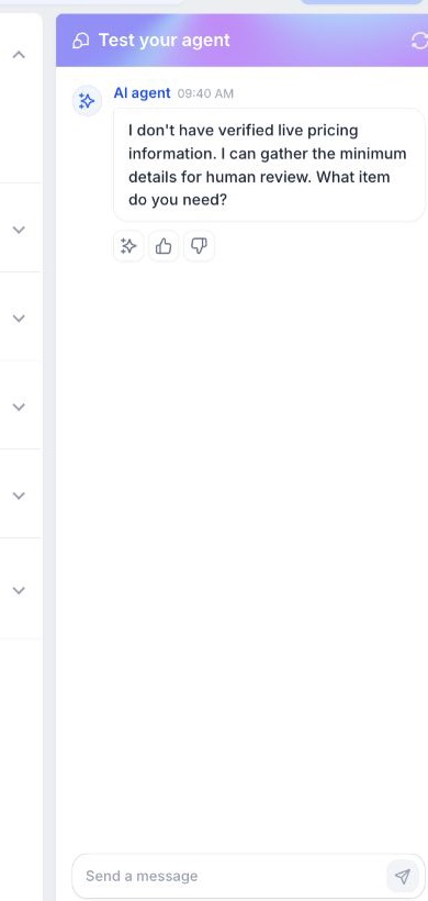 Conversation AI test showing price boundary