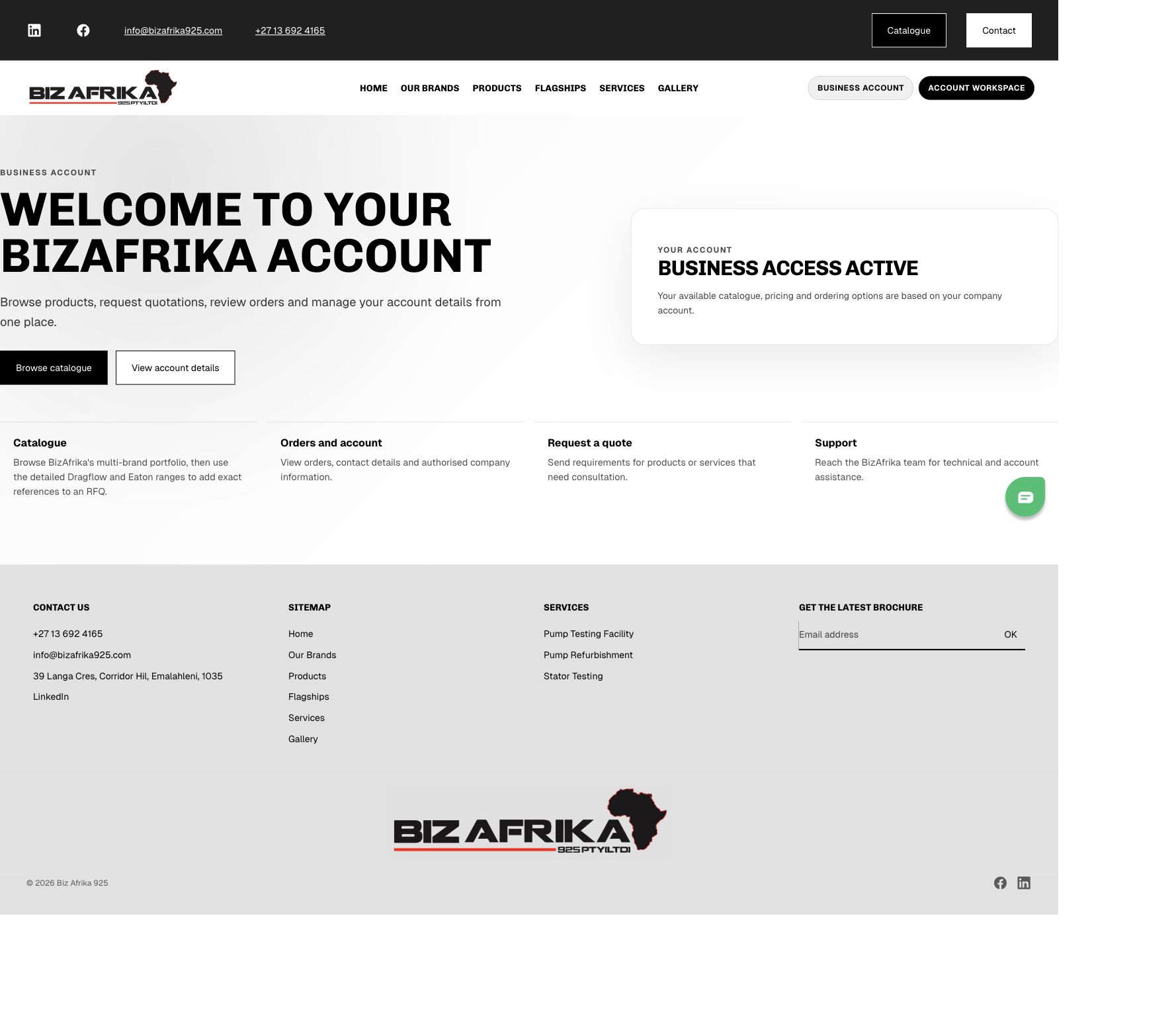 BizAfrika signed-in business workspace preview